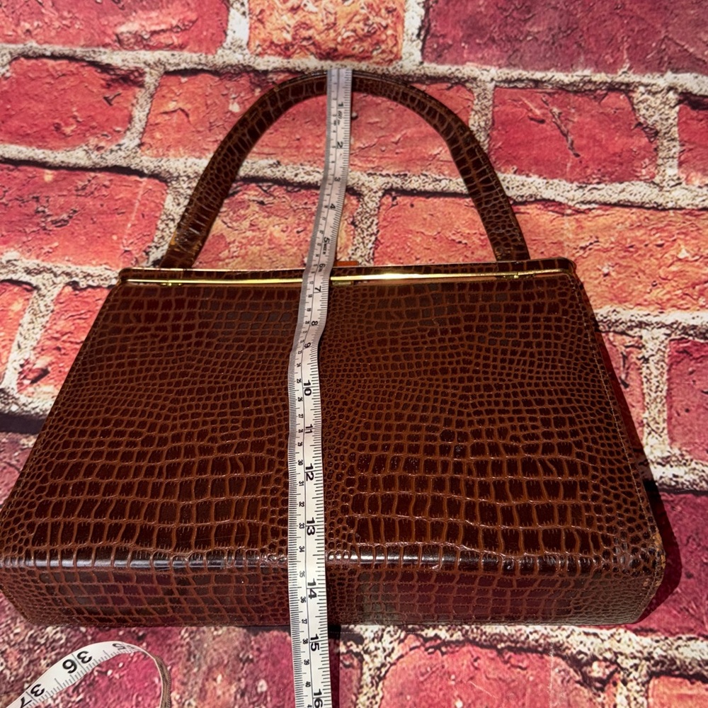 Vintage 1950s–1960s Brown Croc-Embossed Top Handle Frame Handbag - Picture 9 of 13